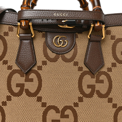 Gucci Monogram Jumbo GG Textured Dollar Calfskin Small Diana Tote Bag Camel Ebony New Acero 8 of 11