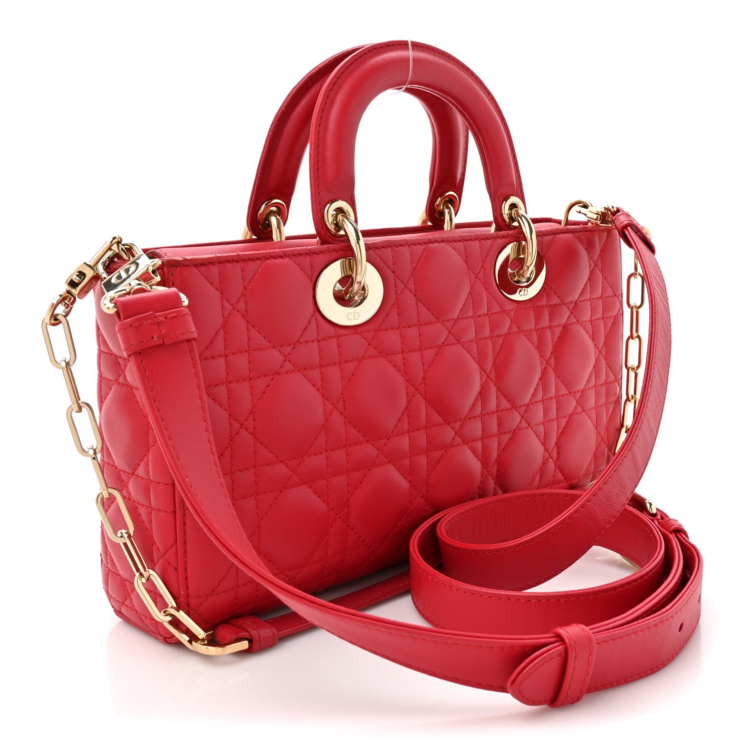 Christian Dior Lambskin Cannage Medium Lady D-Joy Red 3 of 21