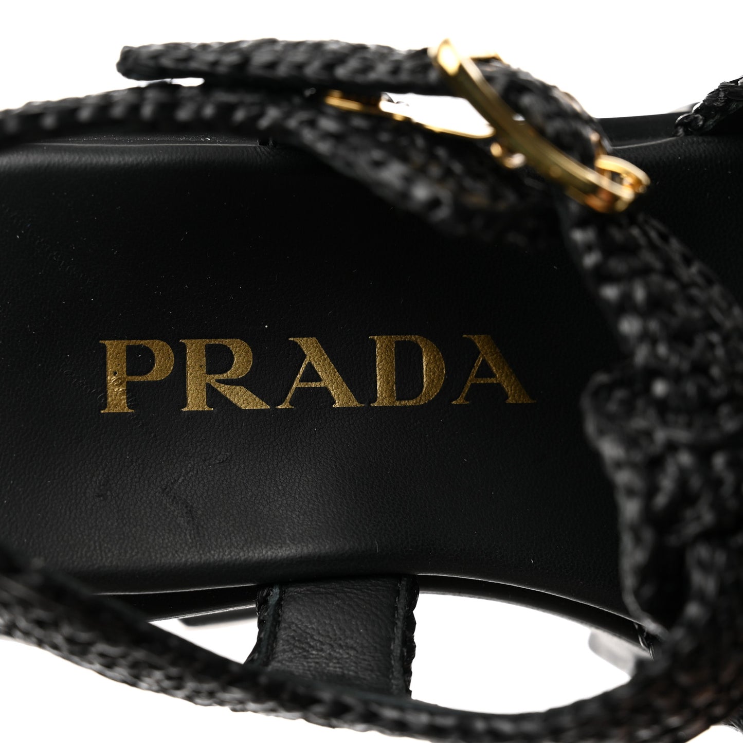 Raffia Metal Triangle Logo Crochet Monolith 55mm Cage Sandals 35 Black