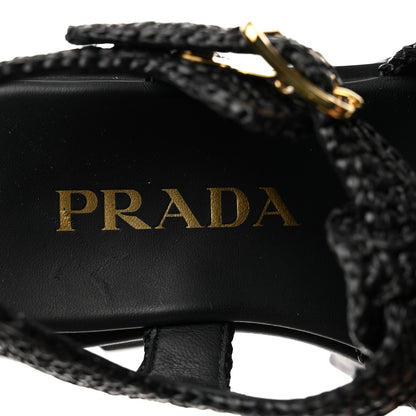 Prada Raffia Metal Triangle Logo Crochet Monolith 55mm Cage Sandals 35 Black 6 of 9