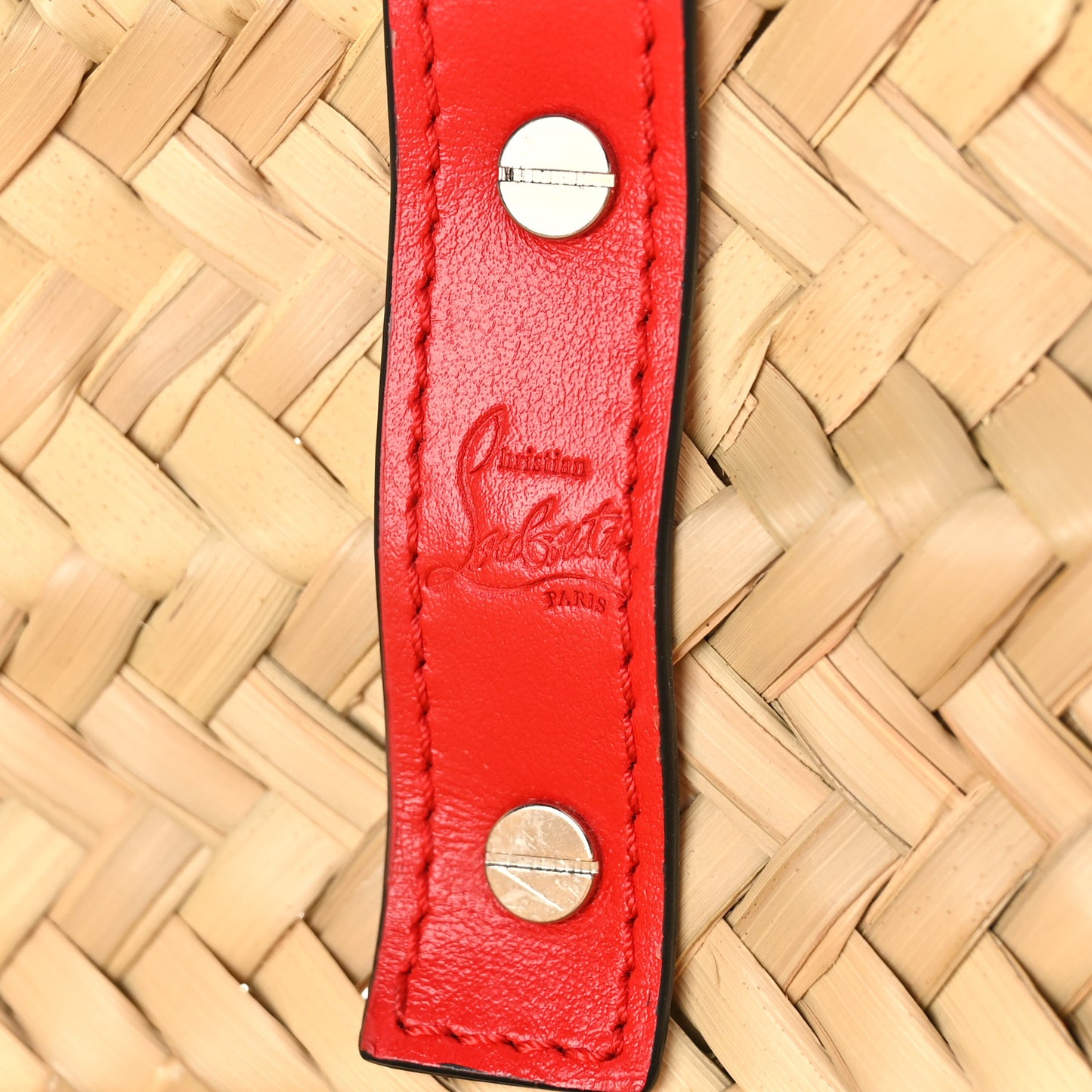 Woven Straw Loubishore Tote Red