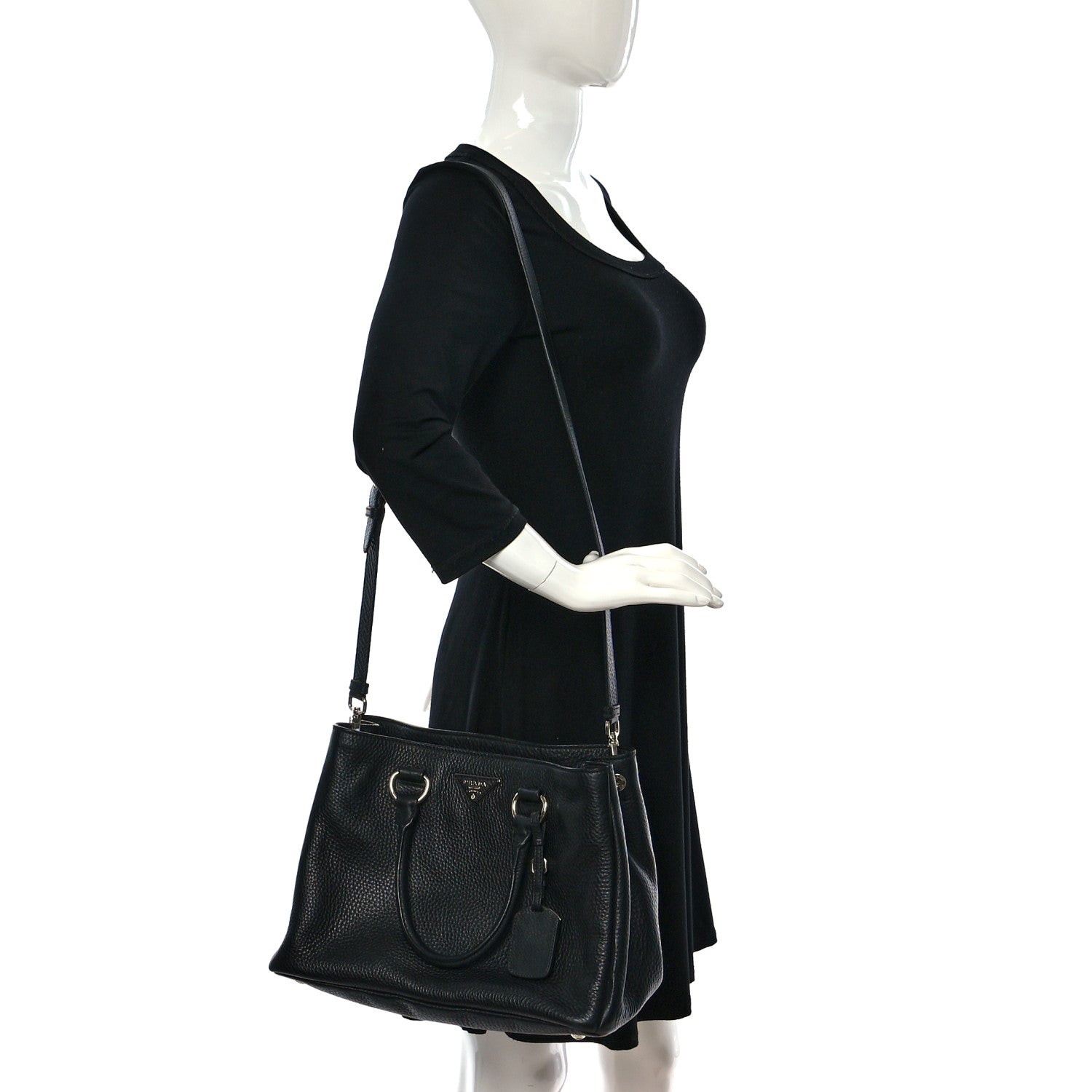 Prada Vitello Daino Tote Black 2 of 12