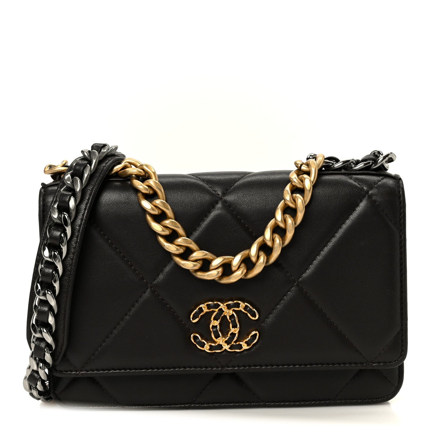 Chanel Lambskin Quilted Chanel 19 Wallet On Chain WOC Dark Brown 1 of 12