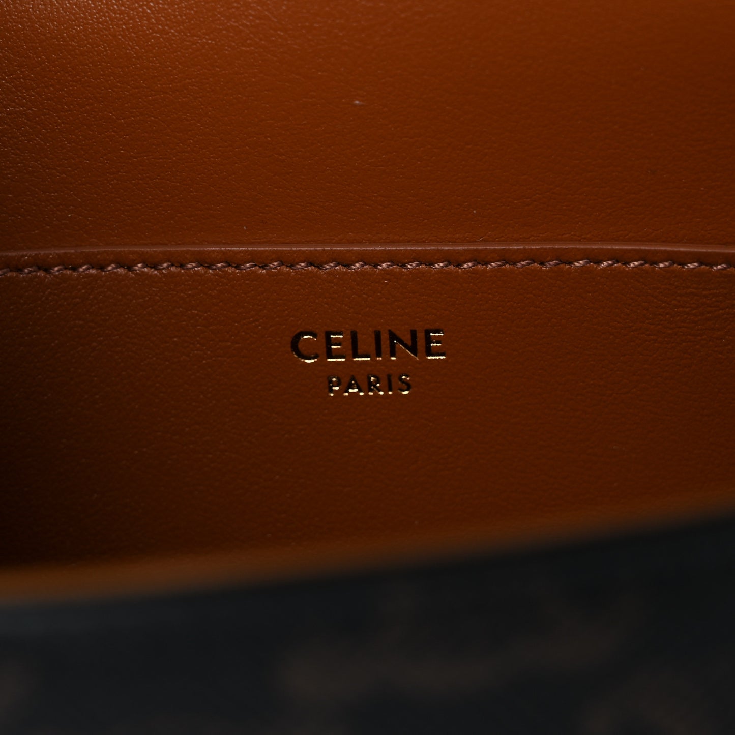 Triomphe Canvas Calfskin Tabou Clutch on Strap Tan