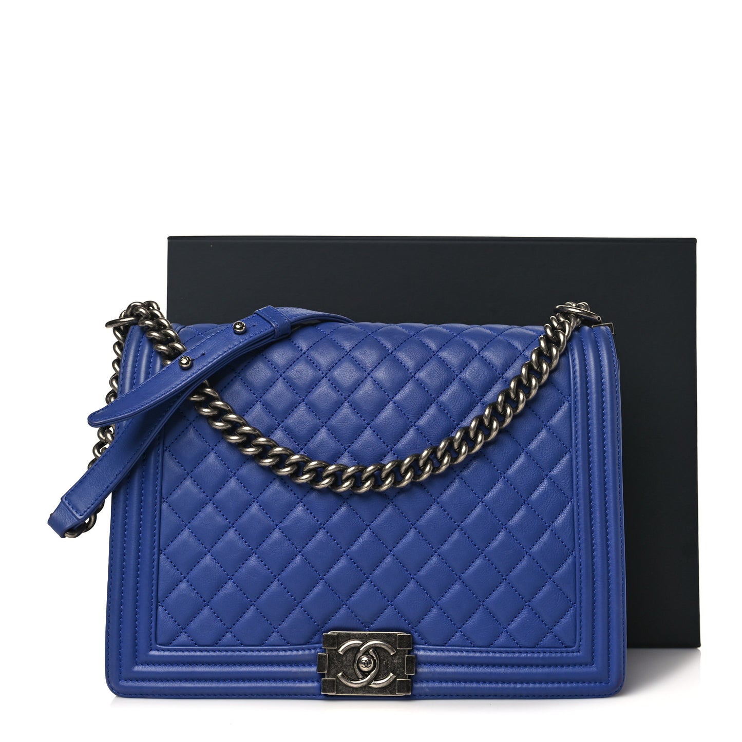 Calfskin Quilted Large Boy Flap Blue