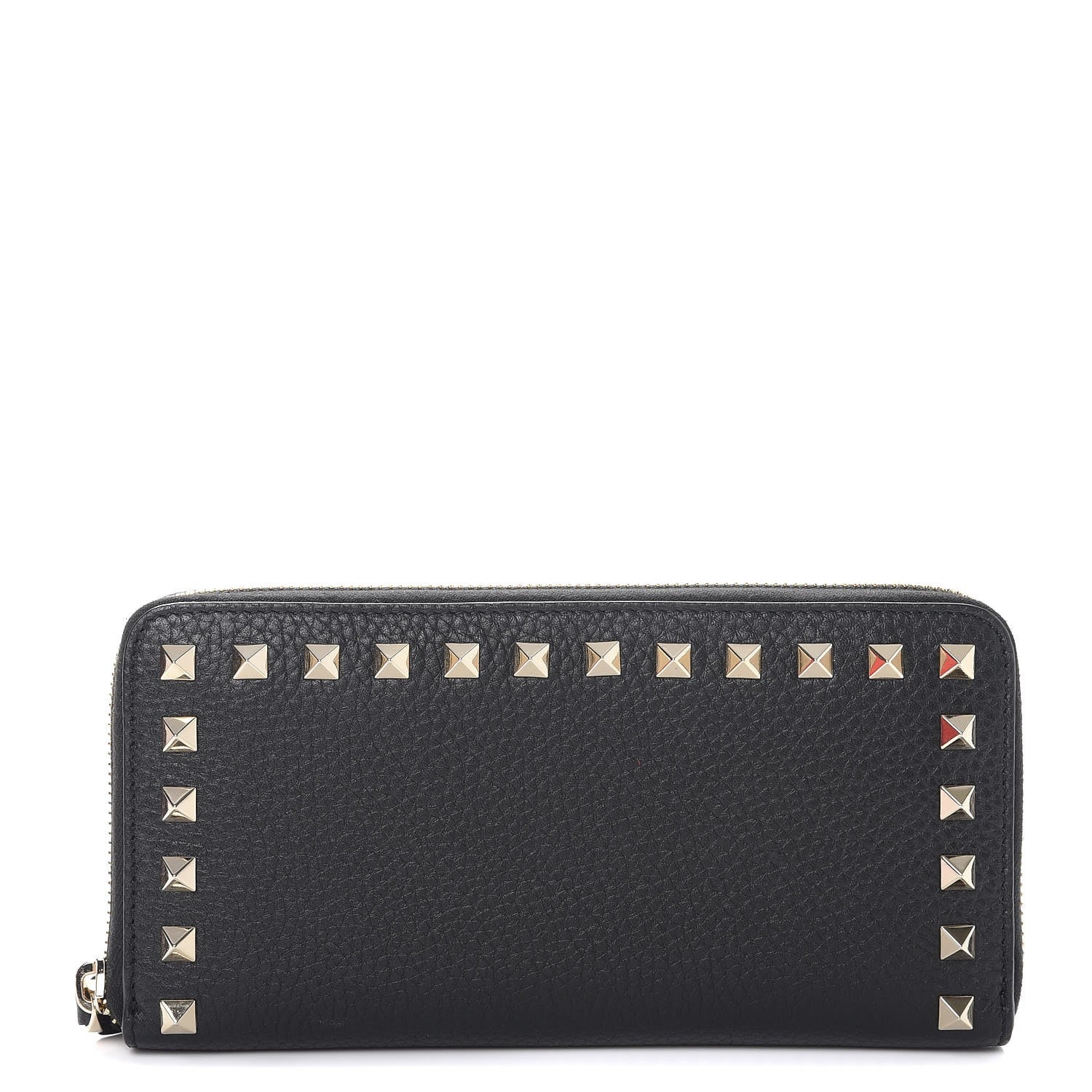 Valentino Garavani Pebbled Calfskin Rockstud Zip Around Wallet Black 1 of 9
