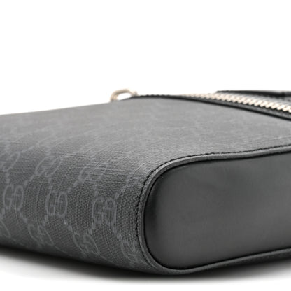 Gucci GG Supreme Monogram Web Small Flat Messenger Bag Black Grey 9 of 10