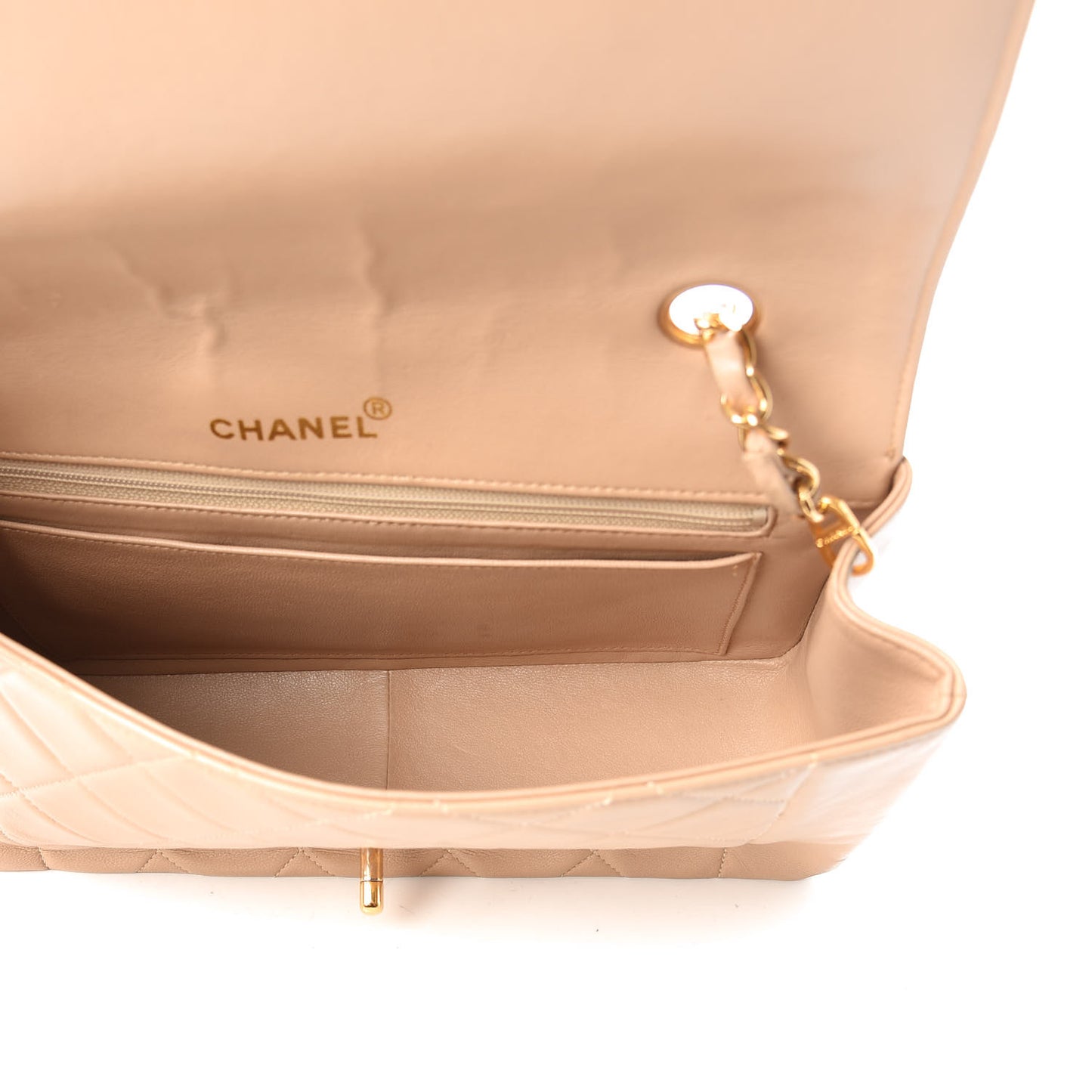 Lambskin Quilted Medium Single Flap Beige