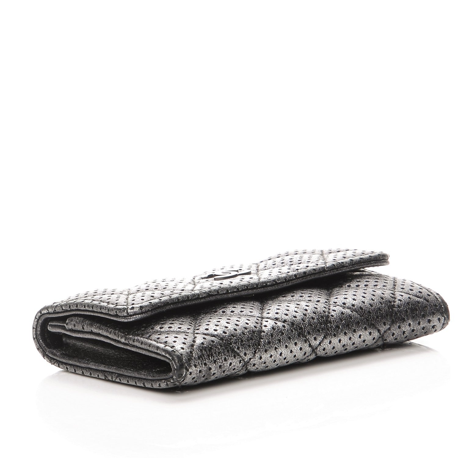 Chanel Metallic Calfskin Perforated Quilted Card Holder Grey 4 of 9