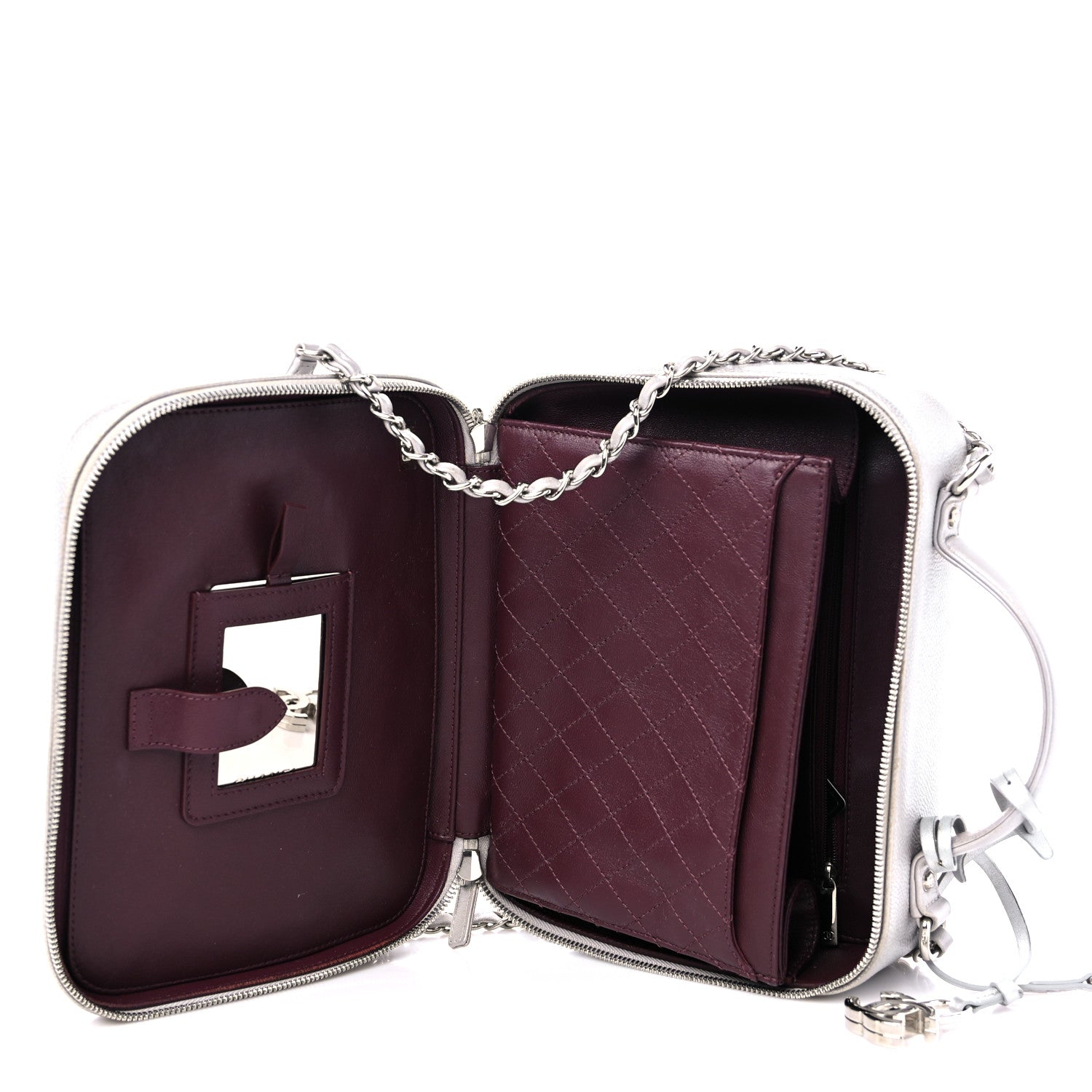Chanel Metallic Caviar Quilted Large CC Filigree Vanity Case Silver 6 of 13