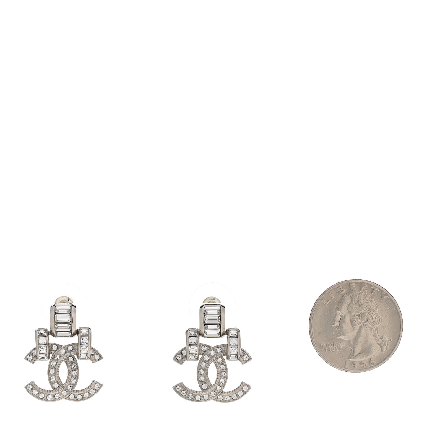 Crystal CC Drop Earrings Silver