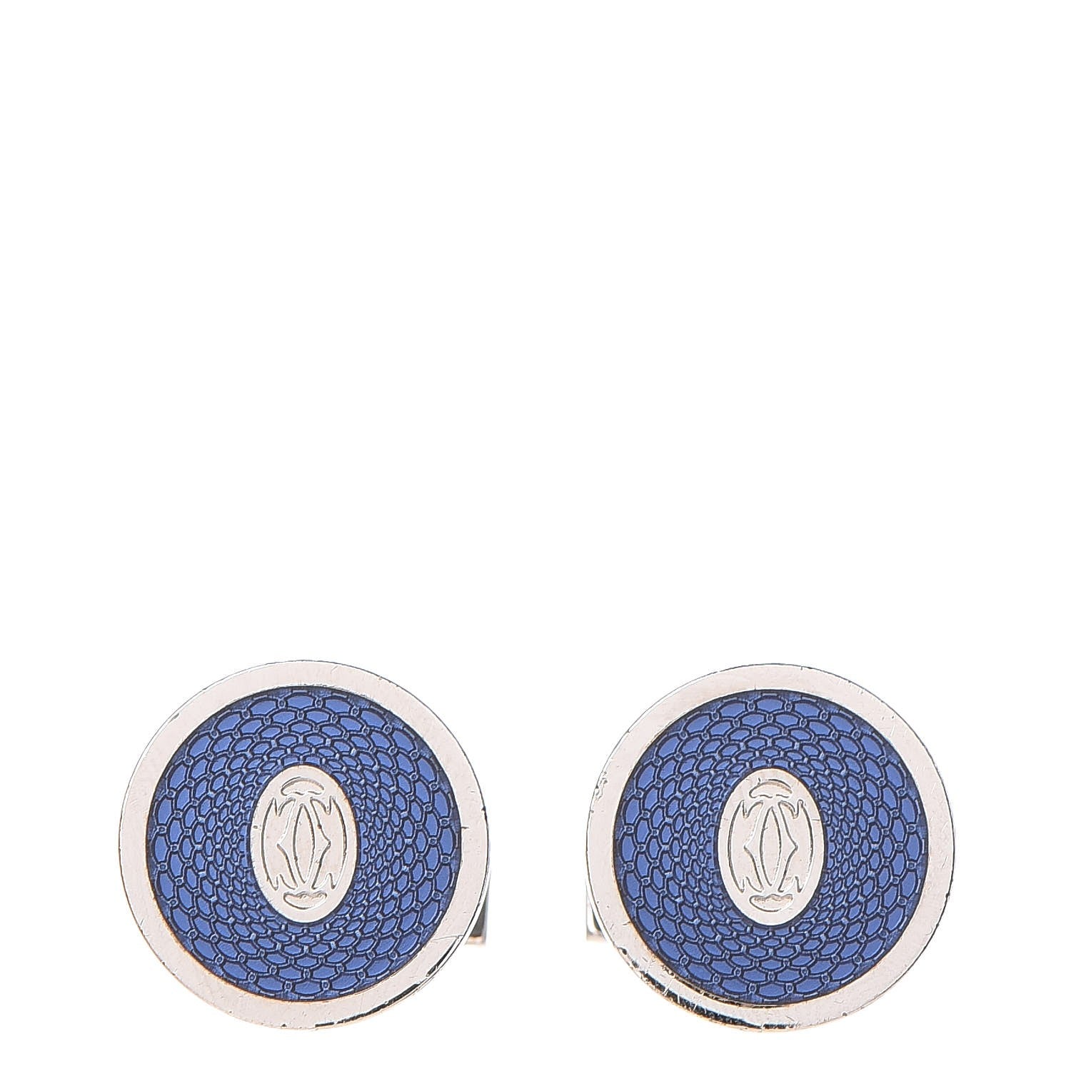 Cartier Sterling Silver Palladium Finish Double C Logo Rose Decor Cufflinks Blue 1 of 9