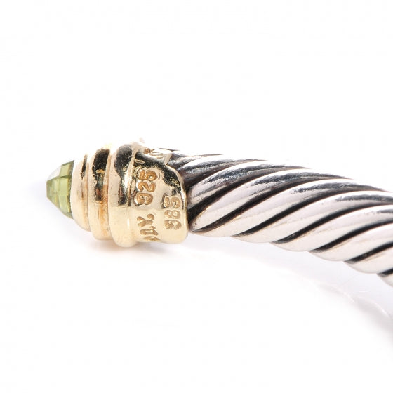 David Yurman Sterling Silver 14K Yellow Gold Peridot 5mm Cable Classics Bracelet 4 of 6
