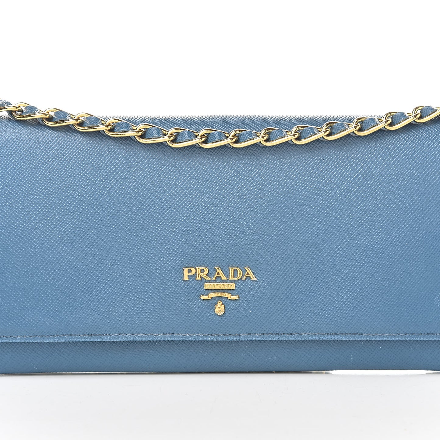 Saffiano Metal Oro Chain Wallet Cobalto
