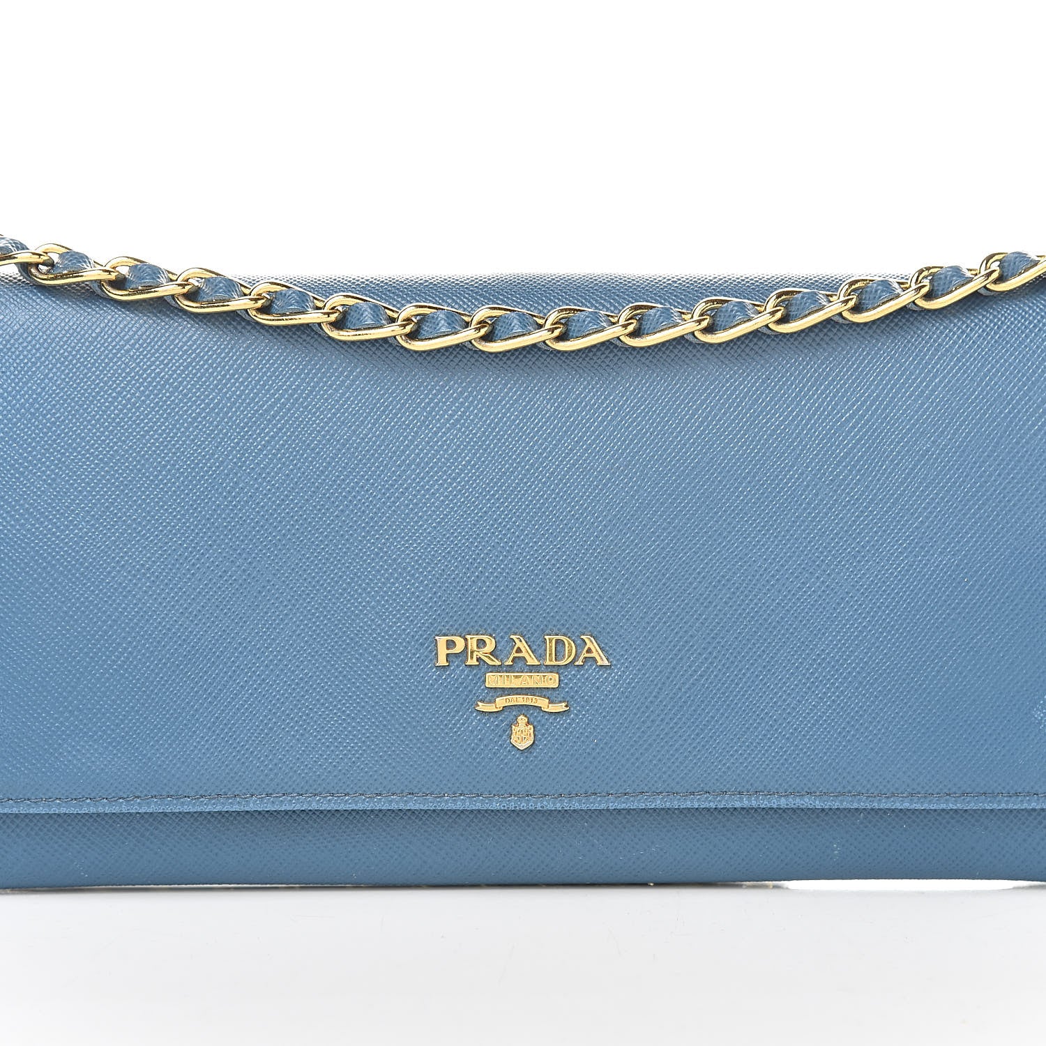 Prada Saffiano Metal Oro Chain Wallet Cobalto 9 of 11