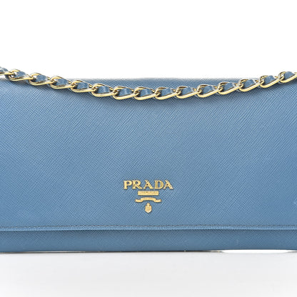 Prada Saffiano Metal Oro Chain Wallet Cobalto 9 of 11
