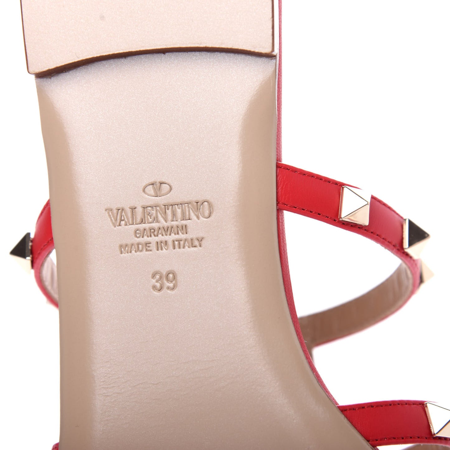 Nappa Rockstud Caged Flat Slide Sandals 39 Rouge Pur