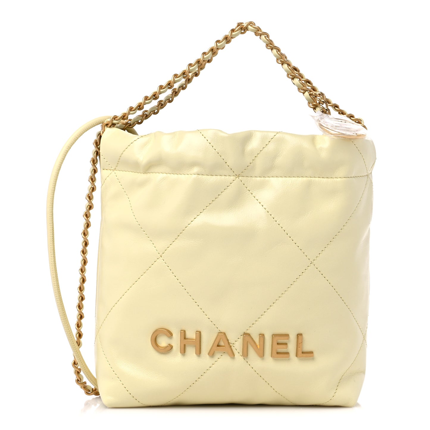 Shiny Calfskin Quilted Mini Chanel 22 Light Yellow