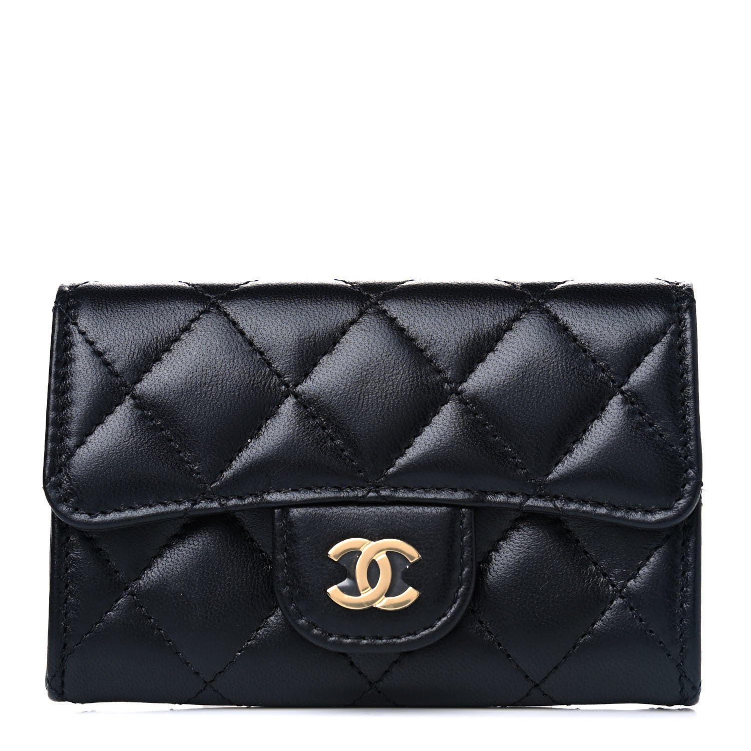 Chanel Lambskin Quilted Flap Card Holder Wallet Black 1 of 4
