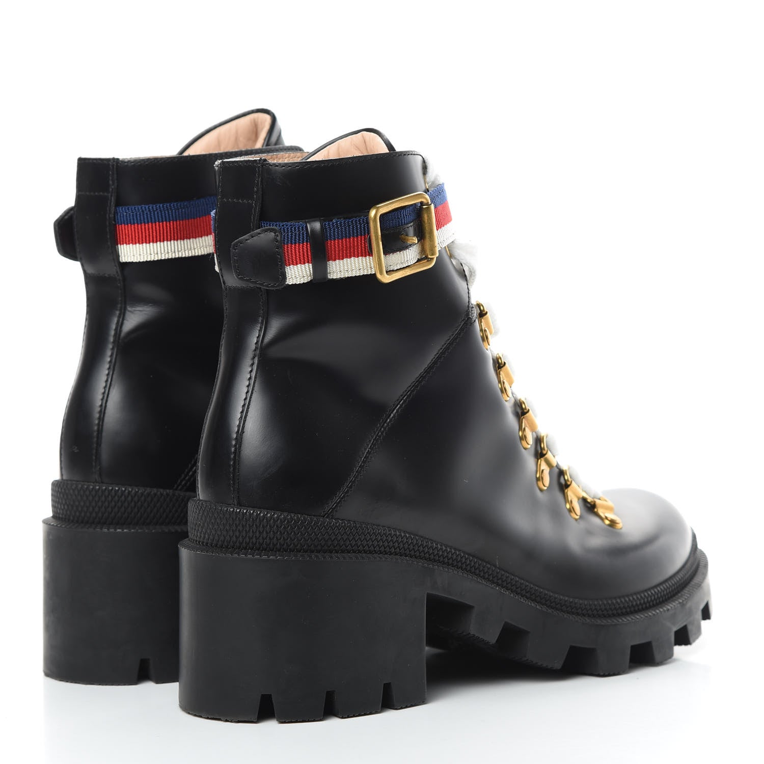 Gucci Calfskin Sylvie Web Lace Up Combat Boots 36 Black 4 of 11