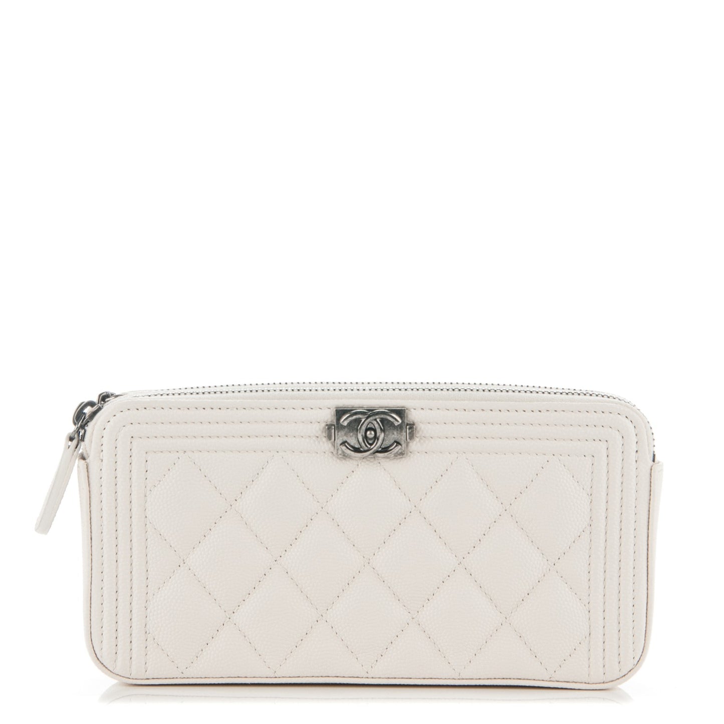 Caviar Quilted Small Boy Clutch With Chain Ivory