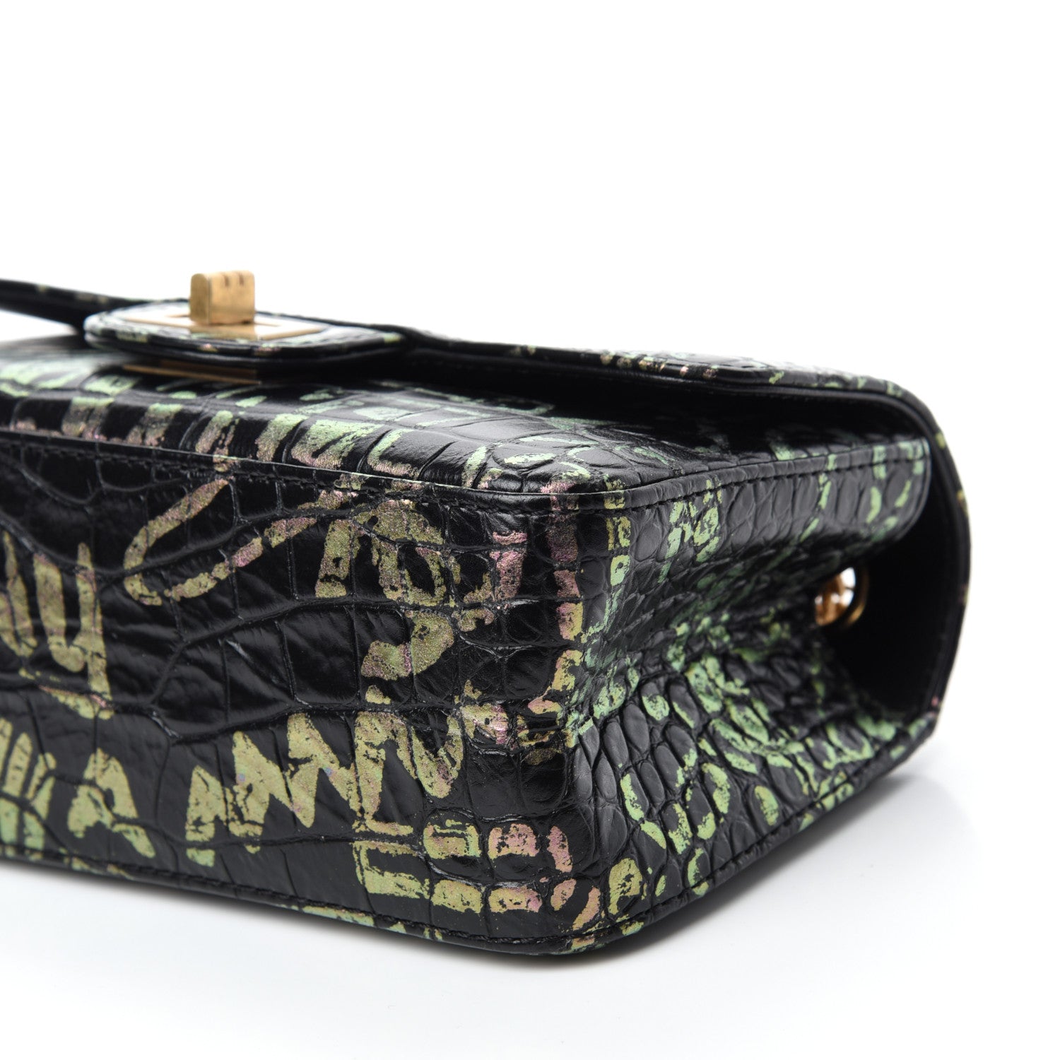 Chanel Calfskin Crocodile Embossed Graffiti 2.55 Mini Cocodile Reissue Flap Black Pink 7 of 10