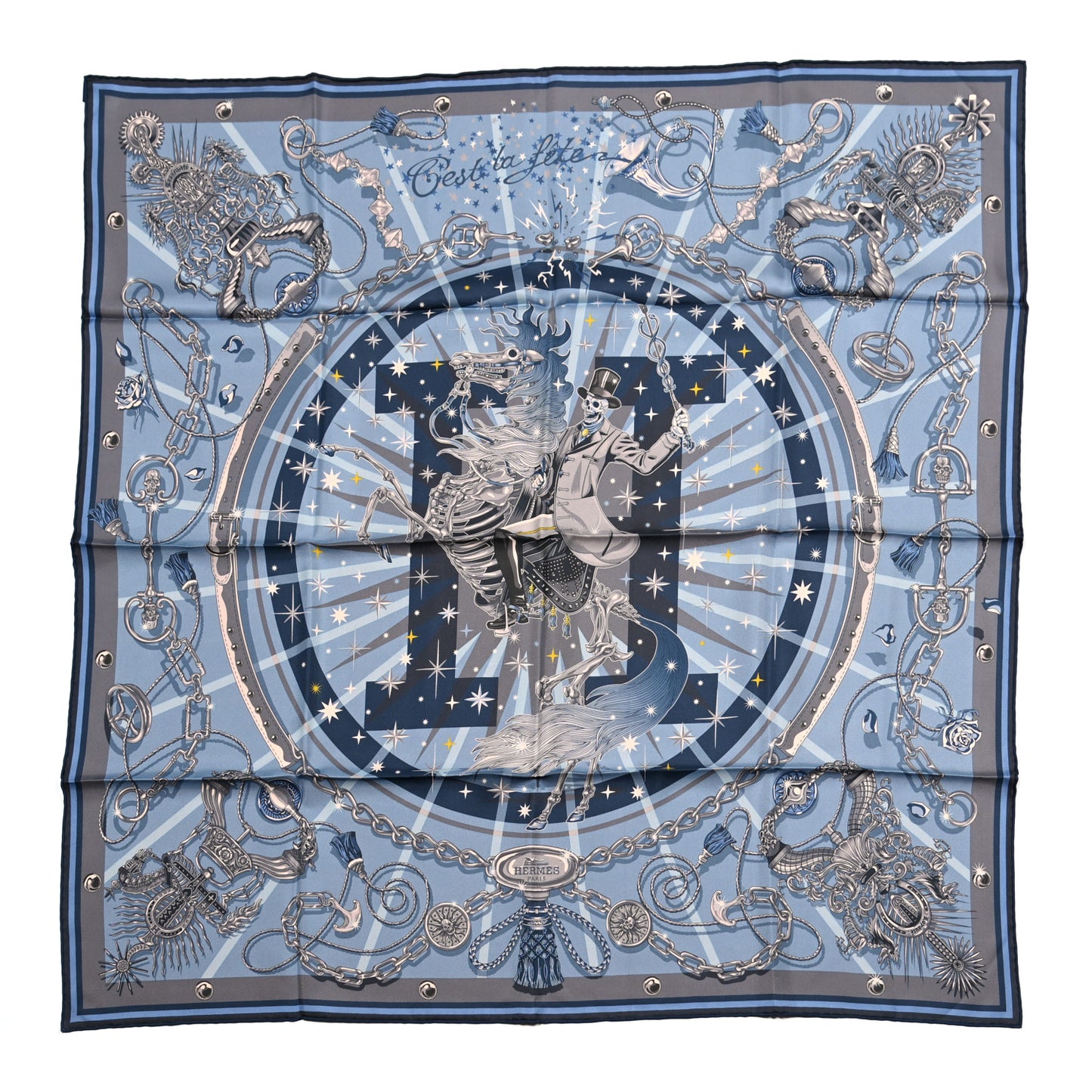 Silk C'est La Fete Double Face Scarf 90 Ciel Gris Orange