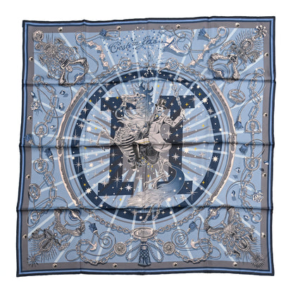 Hermes Silk C'est La Fete Double Face Scarf 90 Ciel Gris Orange 1 of 7