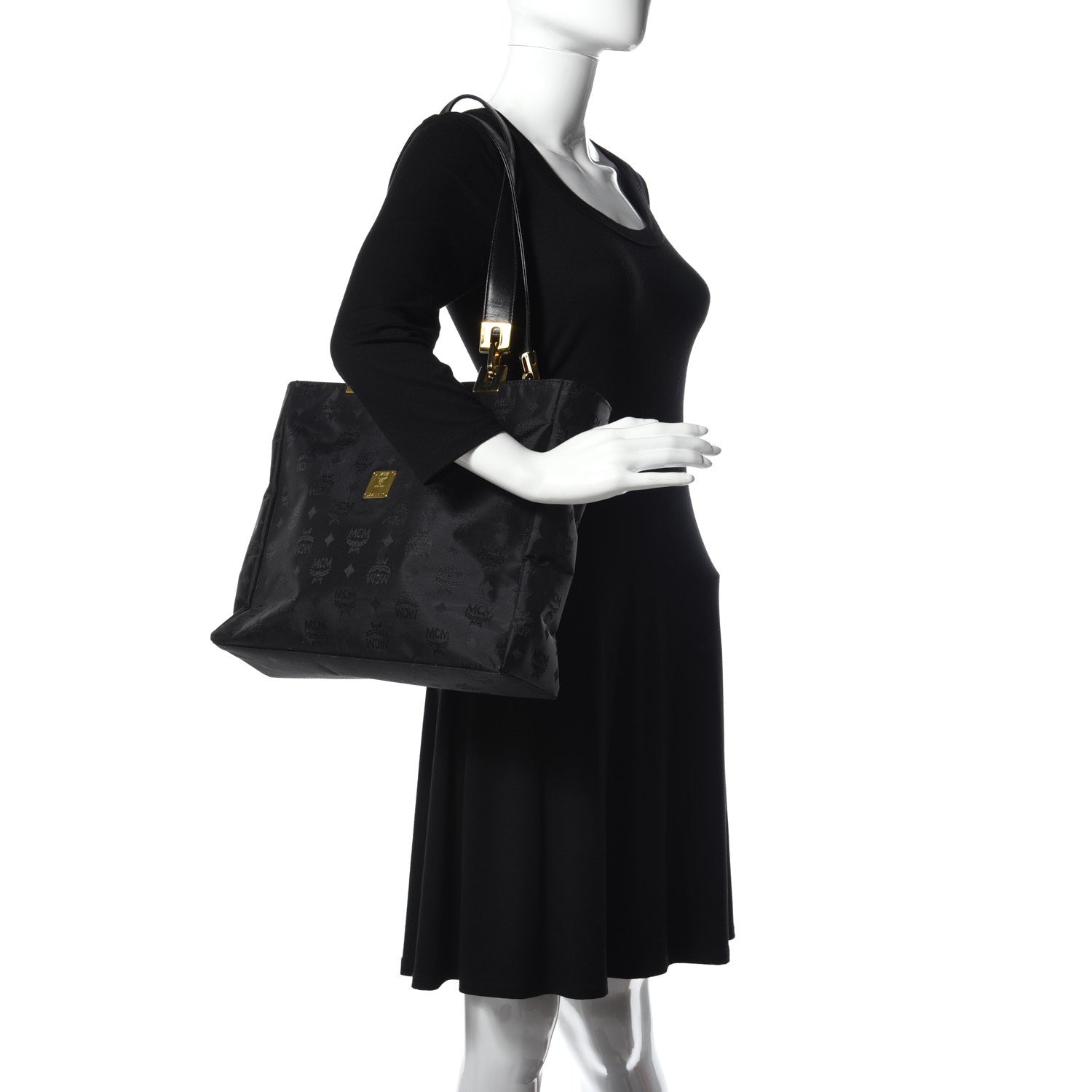 MCM Nylon Monogram Tote Black 2 of 8