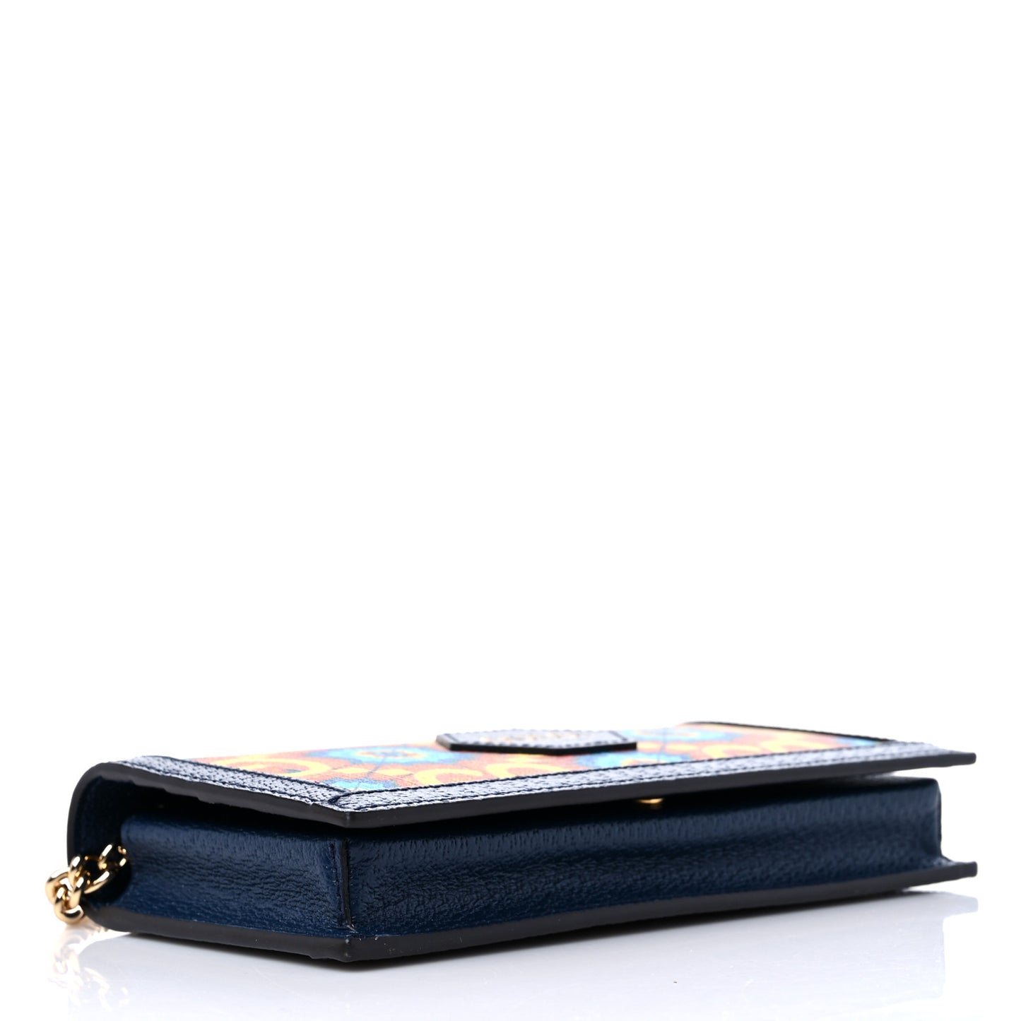 GG Supreme Kaleidoscope Calfskin Script Logo Gucci 100 Chain Wallet Blue Orange Multicolor Blue Agata