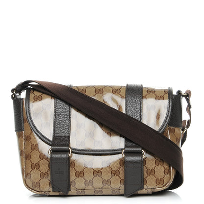 Gucci Crystal Monogram Small Double Buckle Flap Messenger Beige Dark Brown 1 of 7