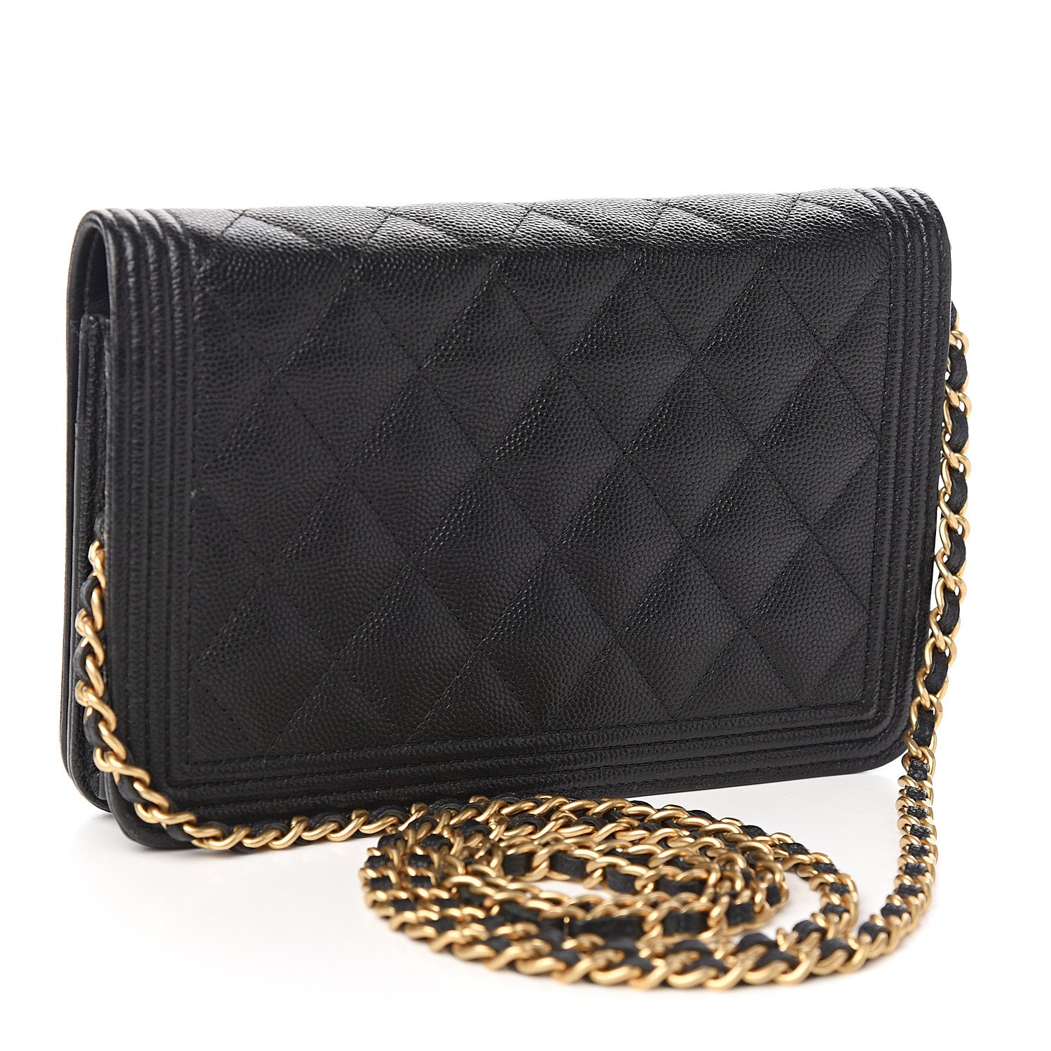 Chanel Caviar Quilted Boy Wallet On Chain WOC Black 2 of 14