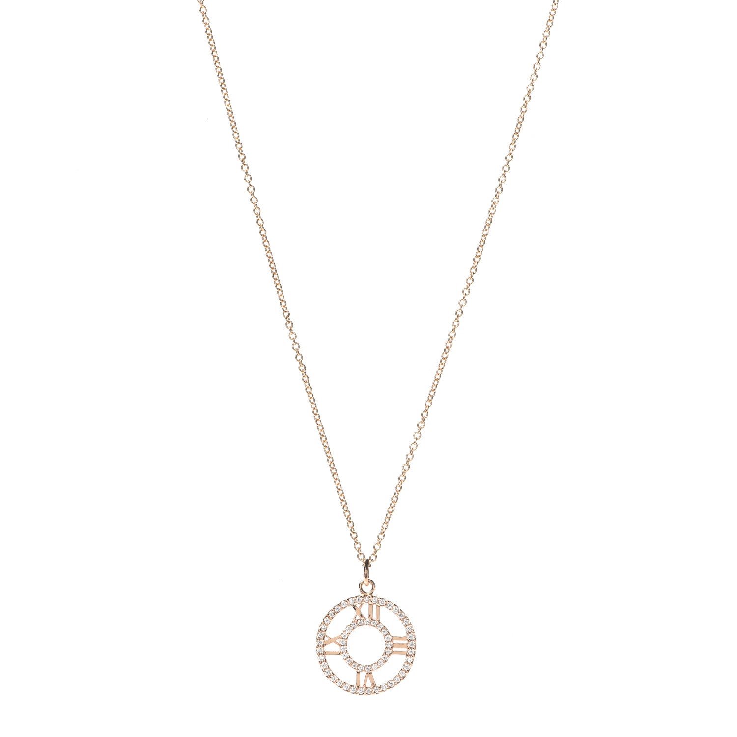 Tiffany 18K Rose Gold Diamond Small Atlas Open Pave Pendant Necklace 1 of 6
