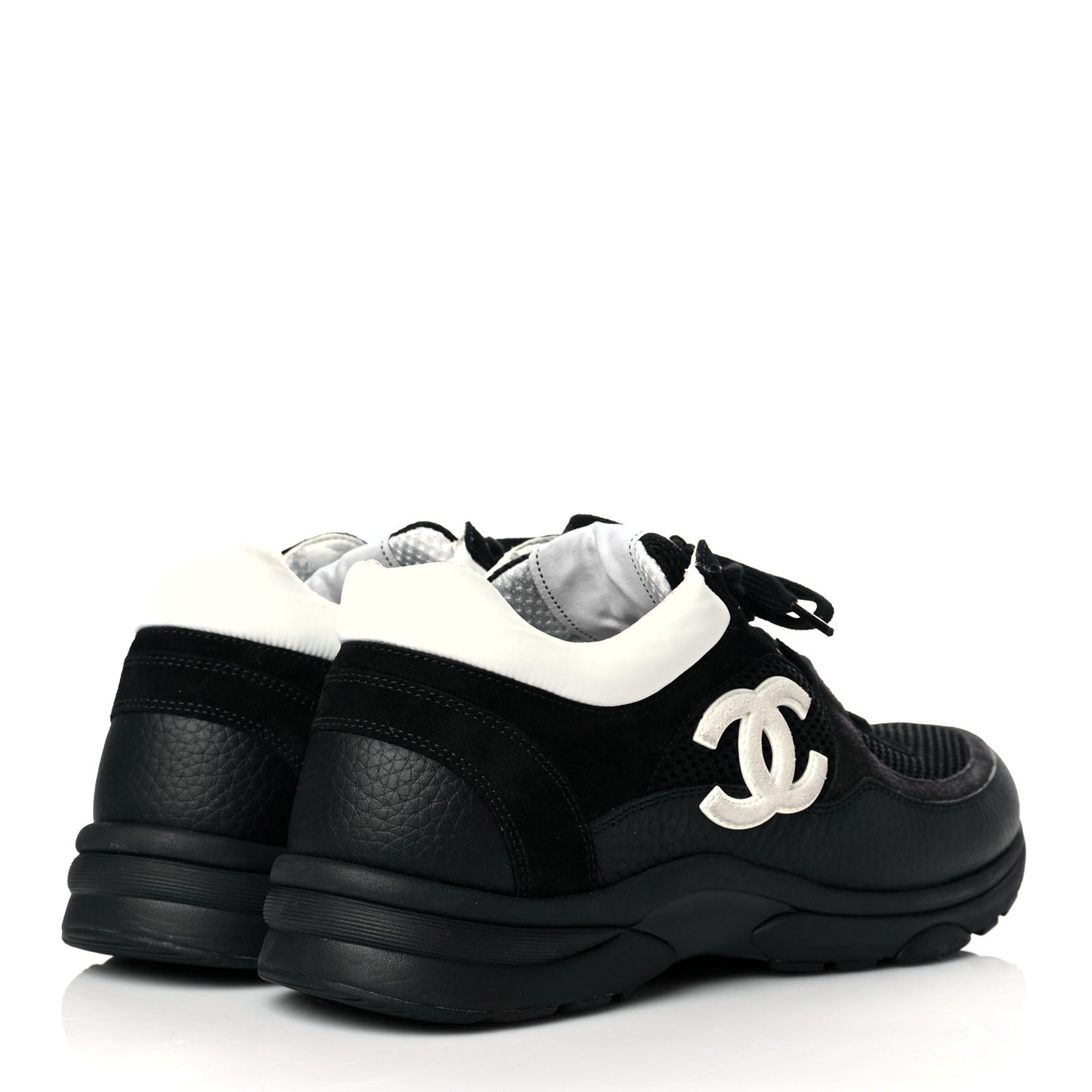 Mesh Suede Grained Calfskin Womens CC Sneakers 40 Black White