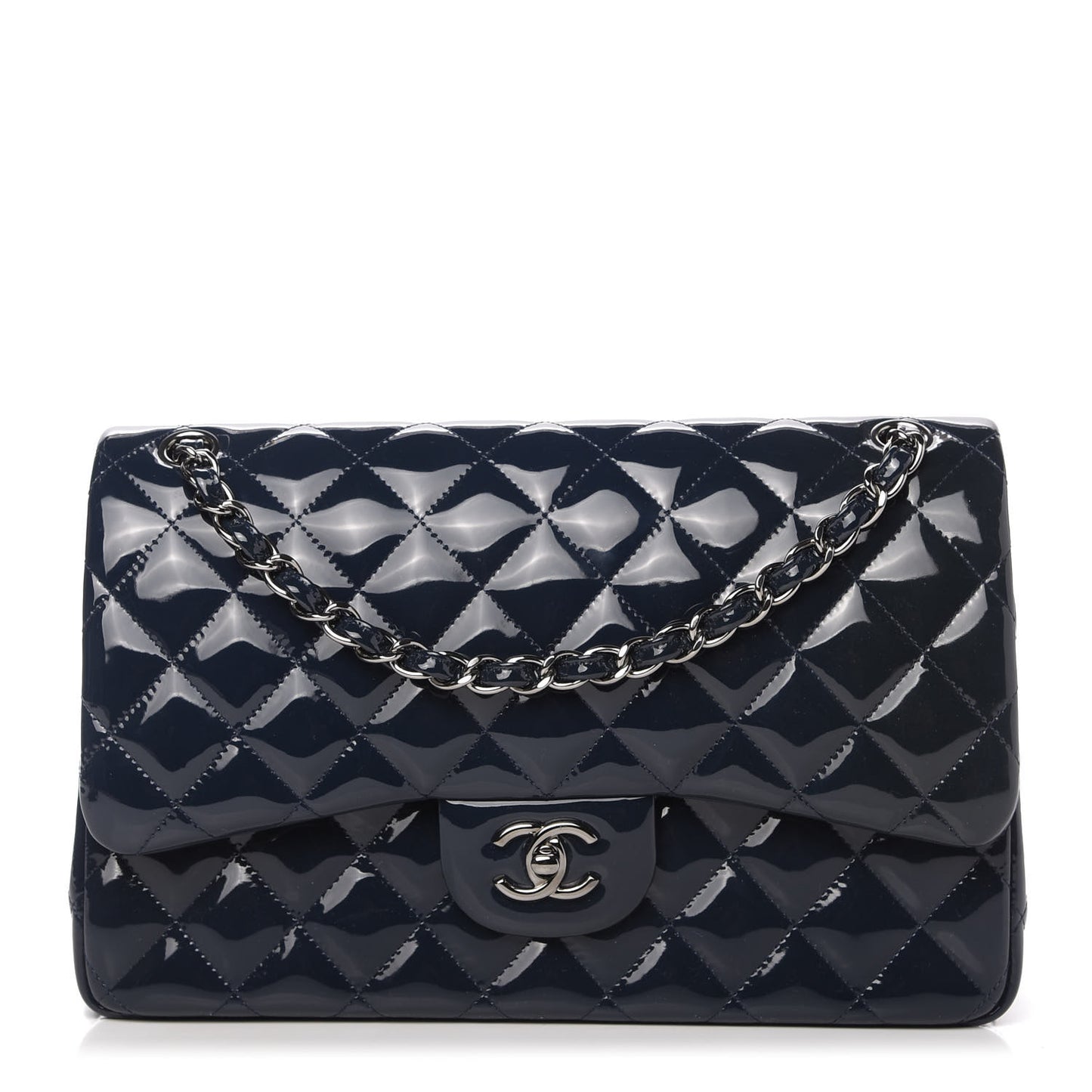 Patent Quilted Jumbo Double Flap Navy