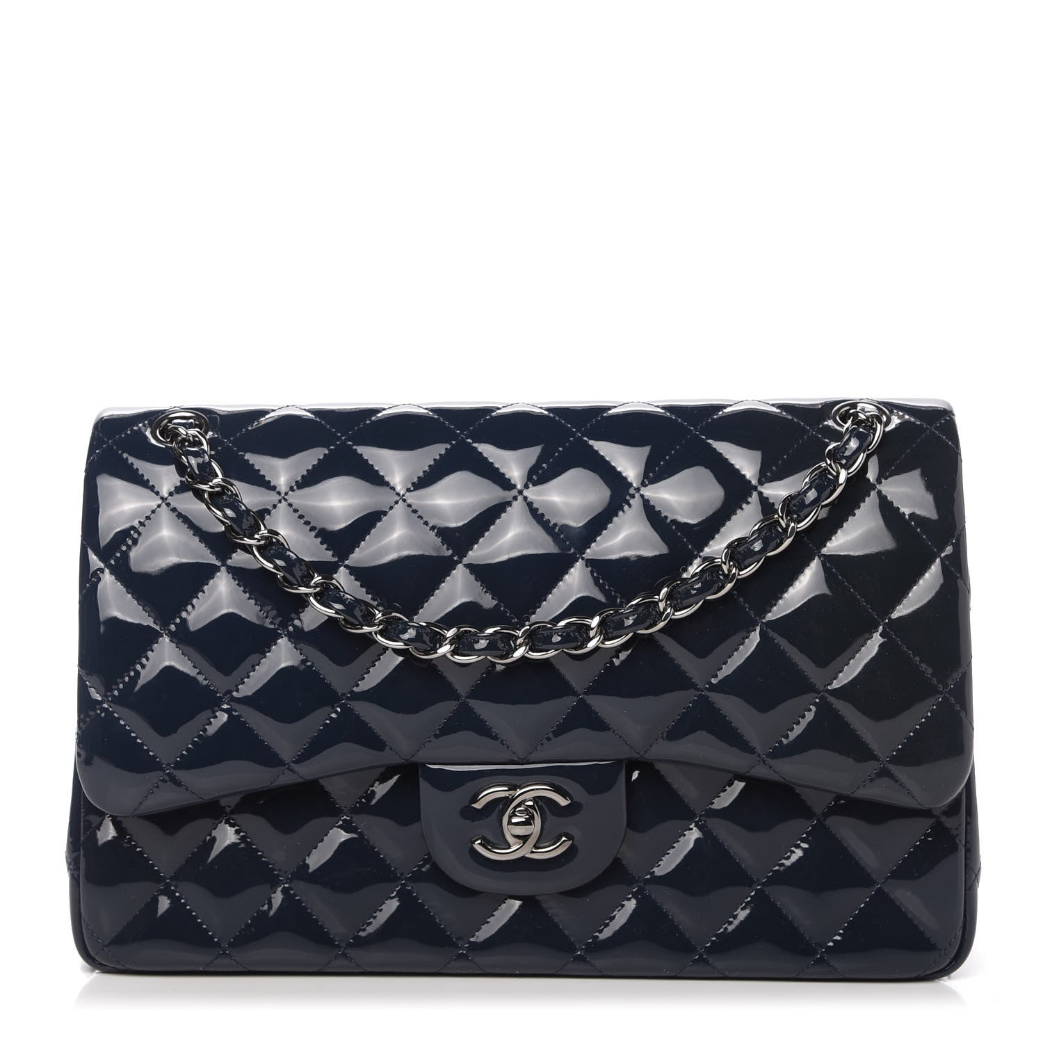 Chanel Patent Quilted Jumbo Double Flap Navy 1 of 10