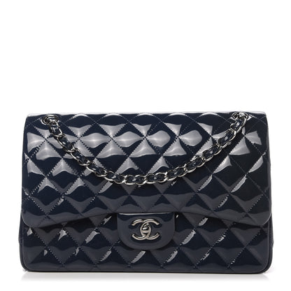 Chanel Patent Quilted Jumbo Double Flap Navy 1 of 10