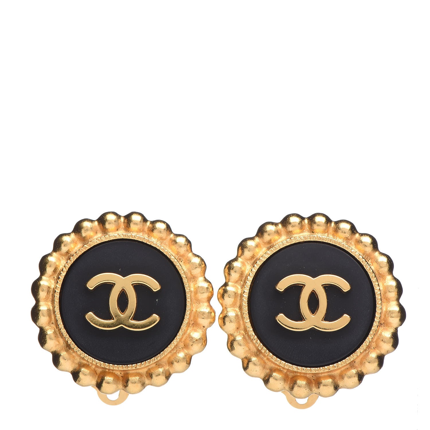 Chanel CC Clip On Earrings Black Gold 1 of 5