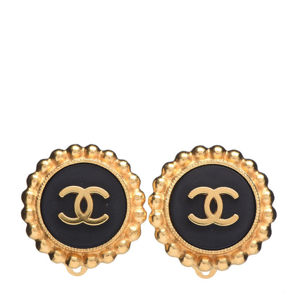 Chanel CC Clip On Earrings Black Gold 1 of 5