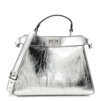 Fendi Rock Millenium Laminata Small Peekaboo I SEE U Satchel Argento 1 of 12