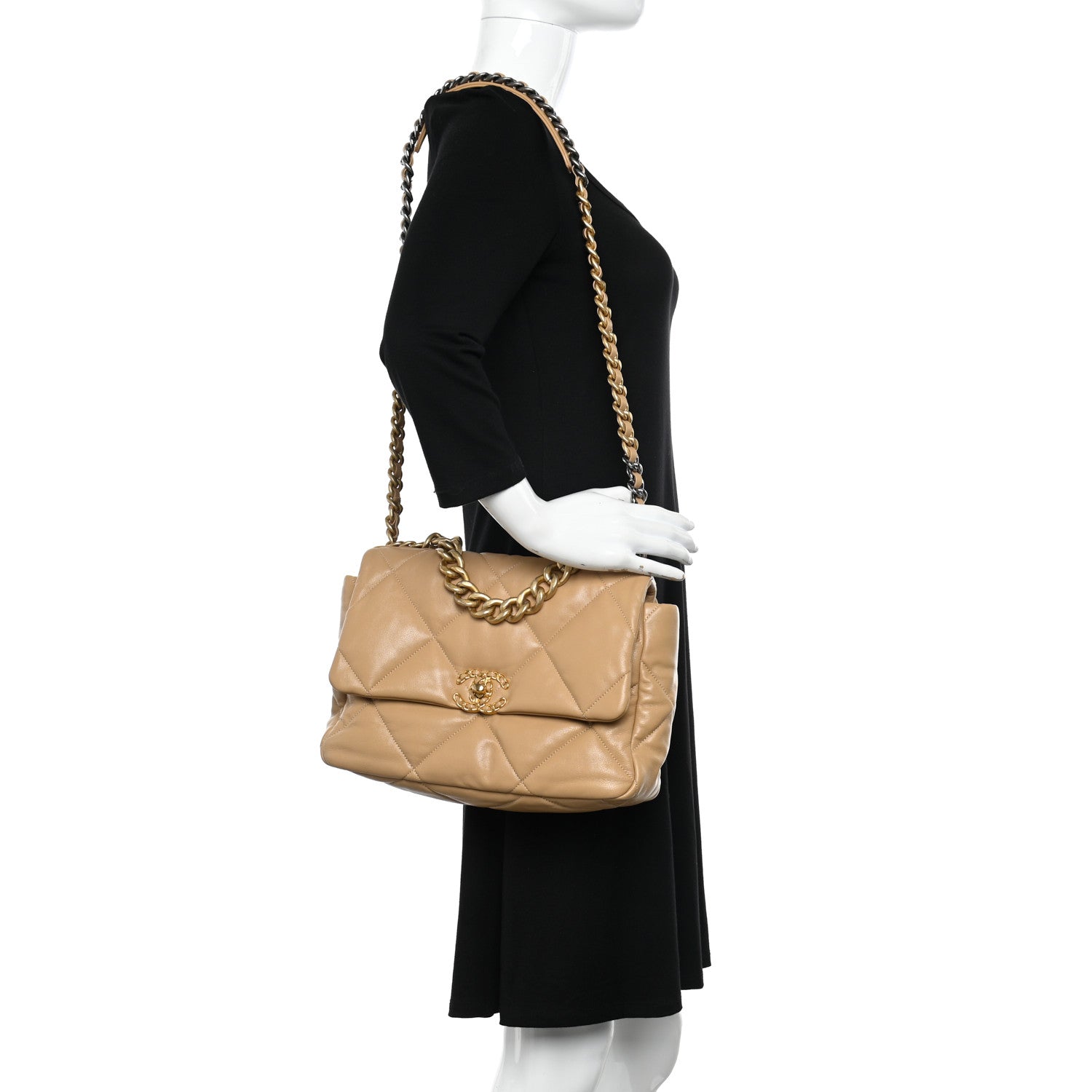 Chanel Lambskin Quilted Large Chanel 19 Flap Dark Beige 2 of 10
