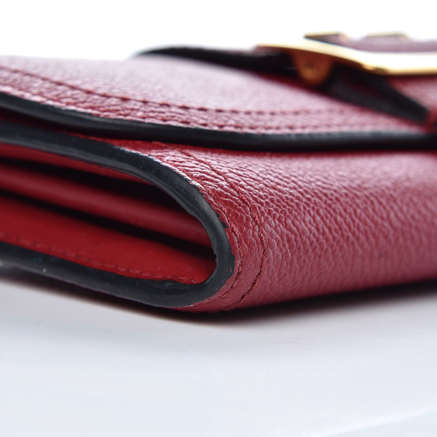 Grainy Leather Buckle Detail Flap Wallet Red