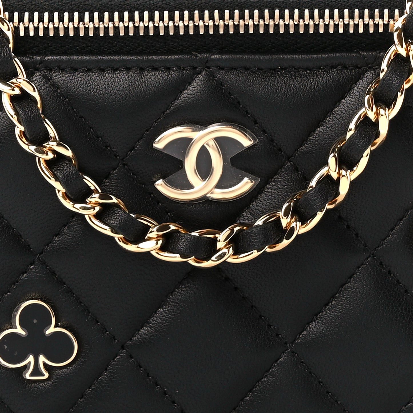 Caviar Quilted Enamel Coco Casino Small Vanity Case With Chain Black
