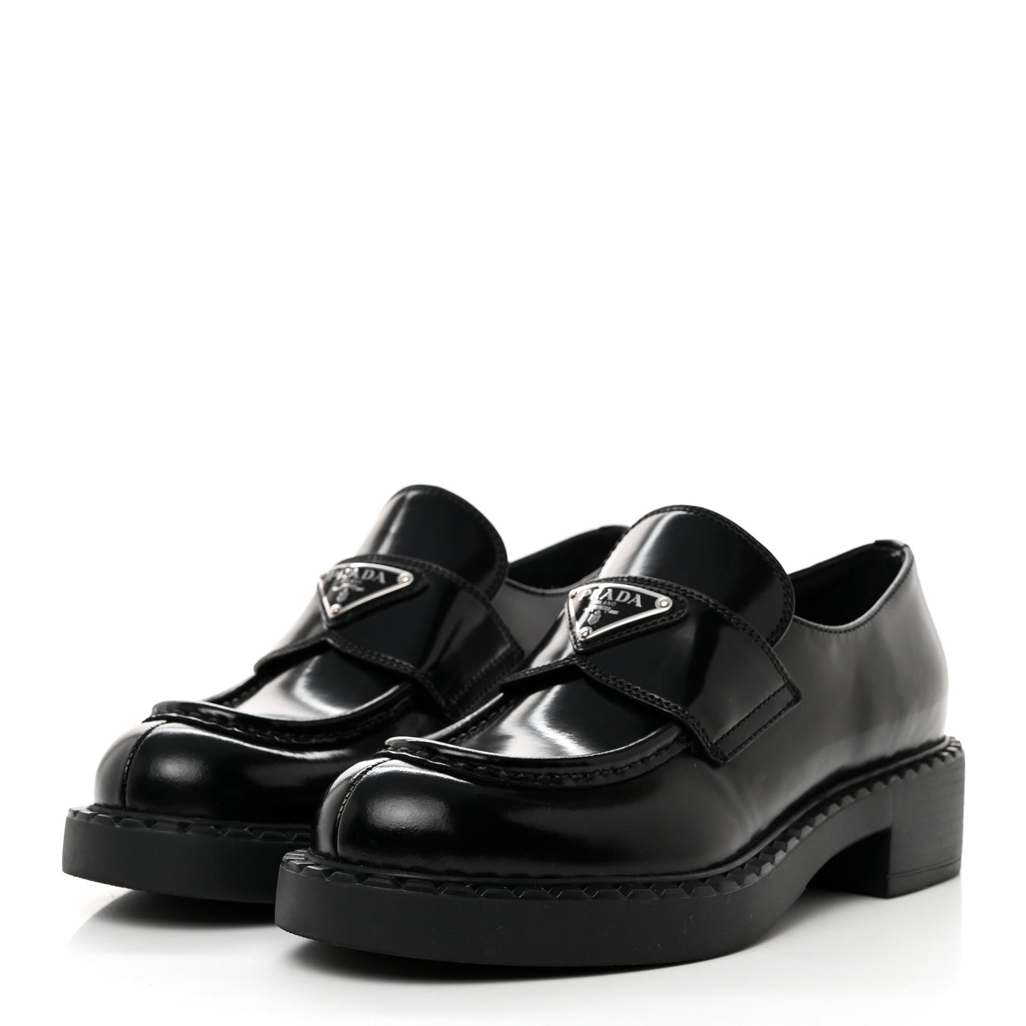 Spazzolato Metal Triangle Logo 50mm Loafers 36 Black