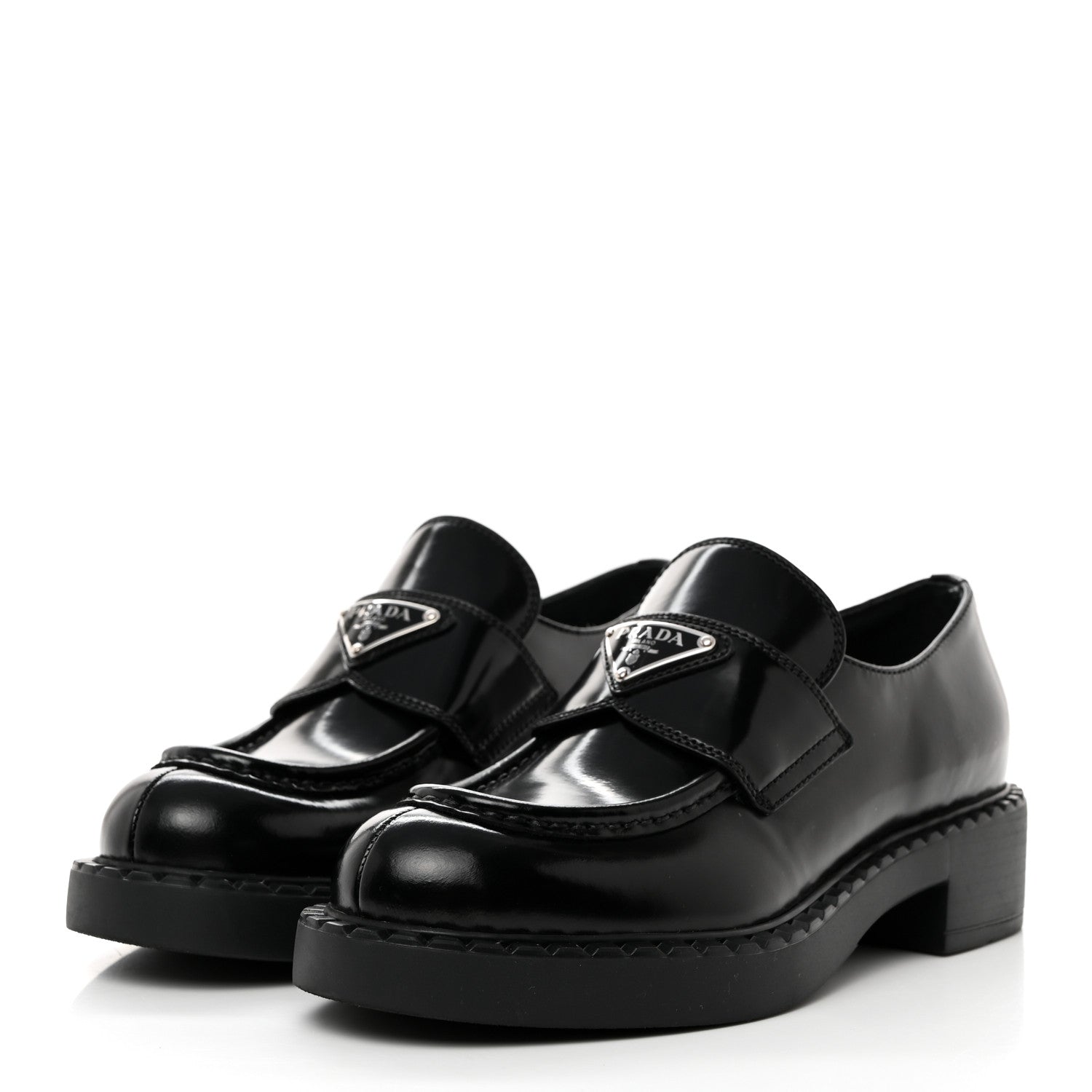 Prada Spazzolato Metal Triangle Logo 50mm Loafers 36 Black 3 of 9