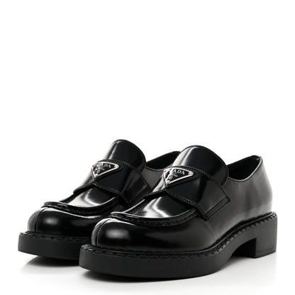 Prada Spazzolato Metal Triangle Logo 50mm Loafers 36 Black 3 of 9
