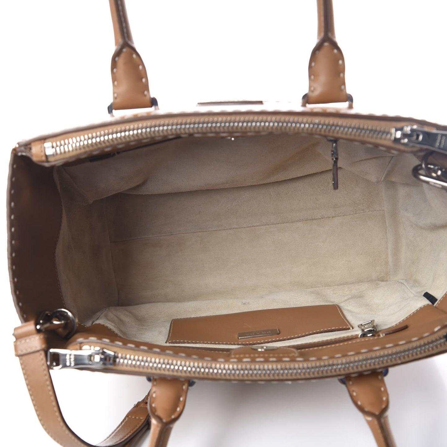 City Calf Small Hand Stitched Galleria Double Zip Tote Caramel