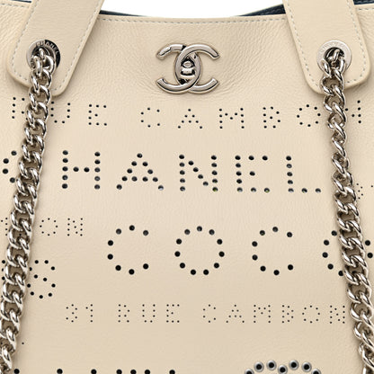 Chanel Calfskin Tweed Small Logo Eyelets Shopping Tote Beige 10 of 12