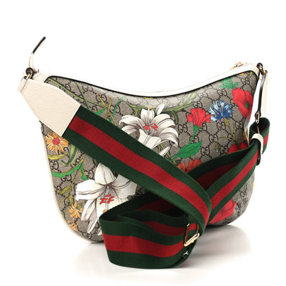 Gucci GG Supreme Monogram Flora Web Small Ophidia Half Moon Hobo White 3 of 9