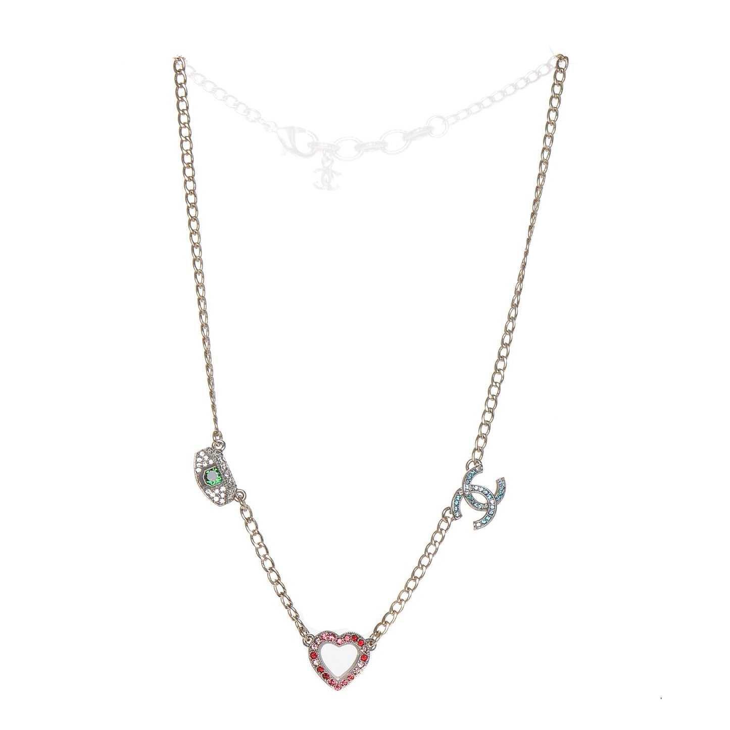 Crystal Eye Heart CC Charm Necklace Gold Silver